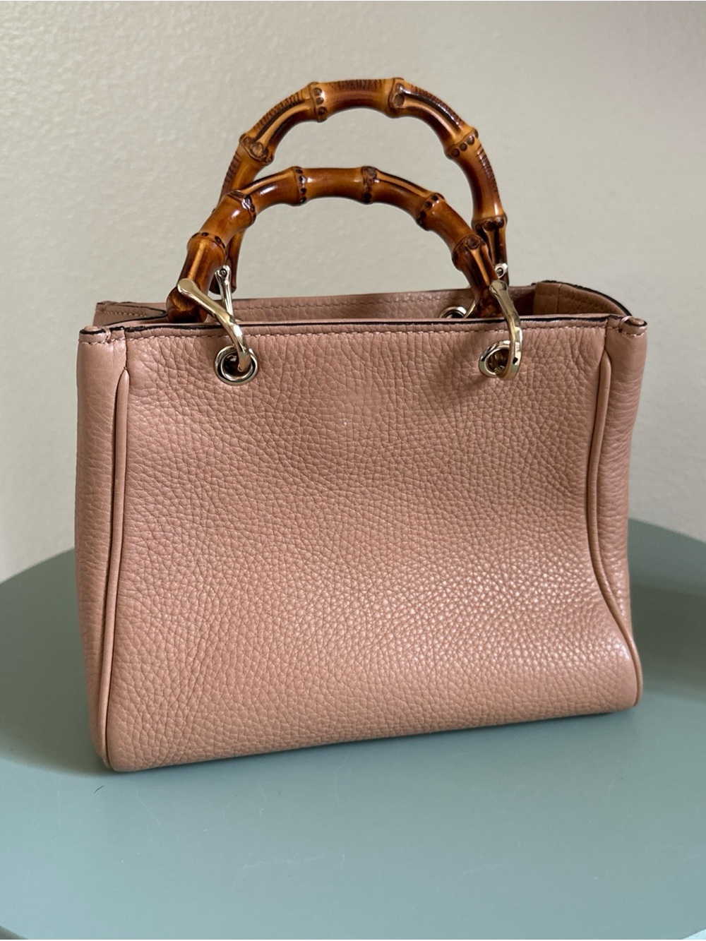 Gucci Pebbled Leather Bamboo-Handle Satchel in Dusty Rose/nude - Picture 3 of 8
